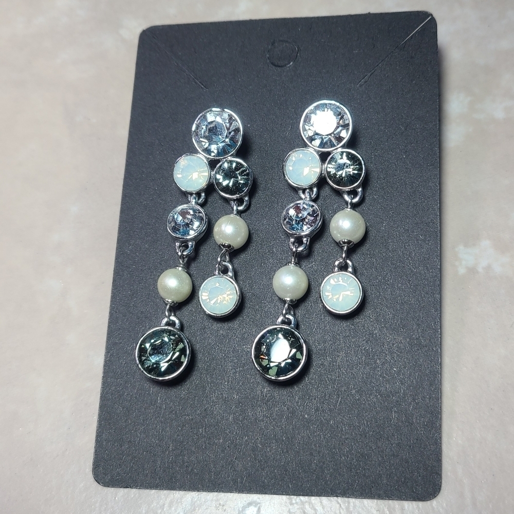 Givenchy crystal fuax opal pearl drop earrings slivertone stud earrings - Picture 9 of 16